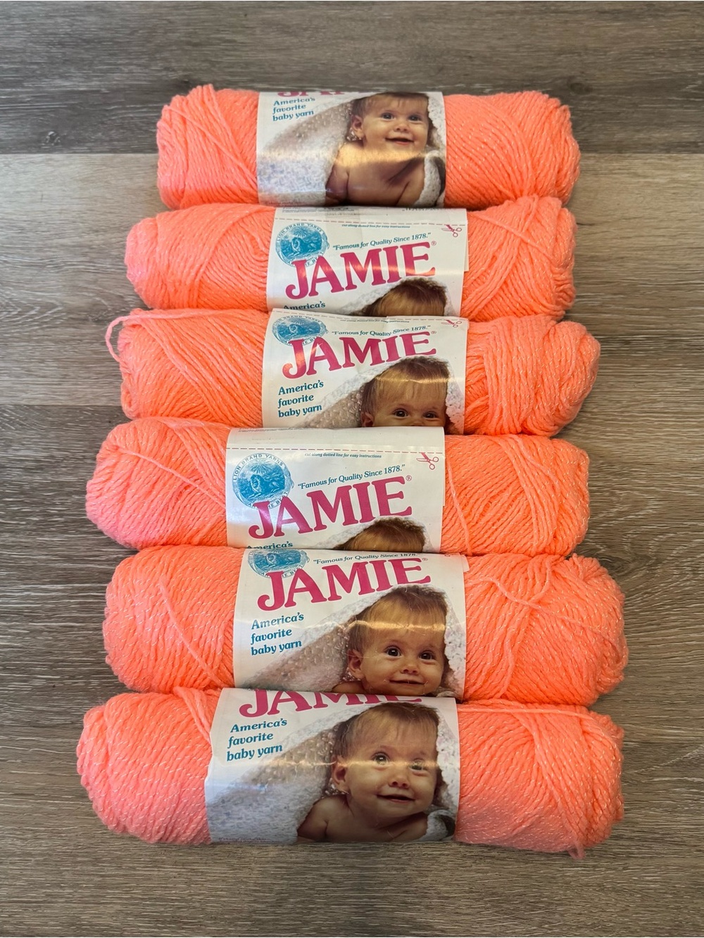 Vintage Lion Brand Jamie Pompadour Baby Yarn Lot of 6 Skeins Coral